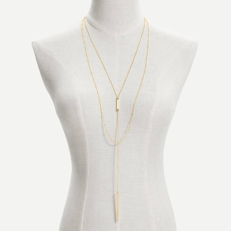 

Bar Pendant Layered Chain Necklace, Gold