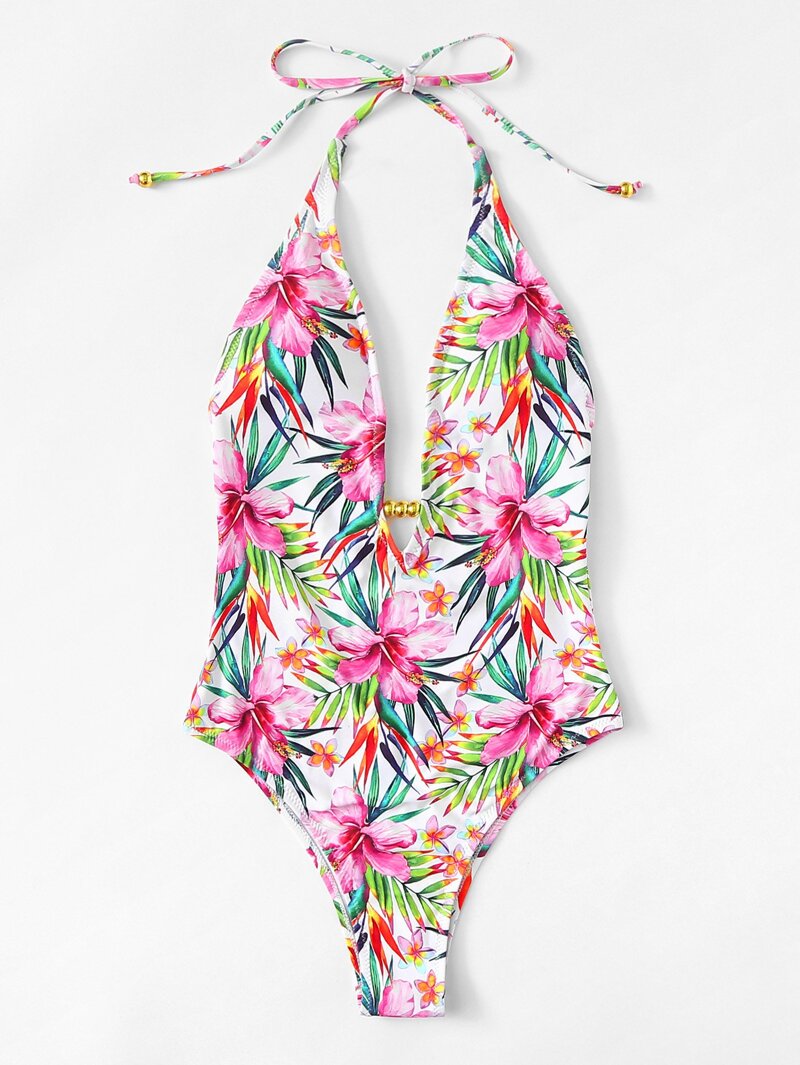 

Open Back Floral Swimsuit, Multicolor