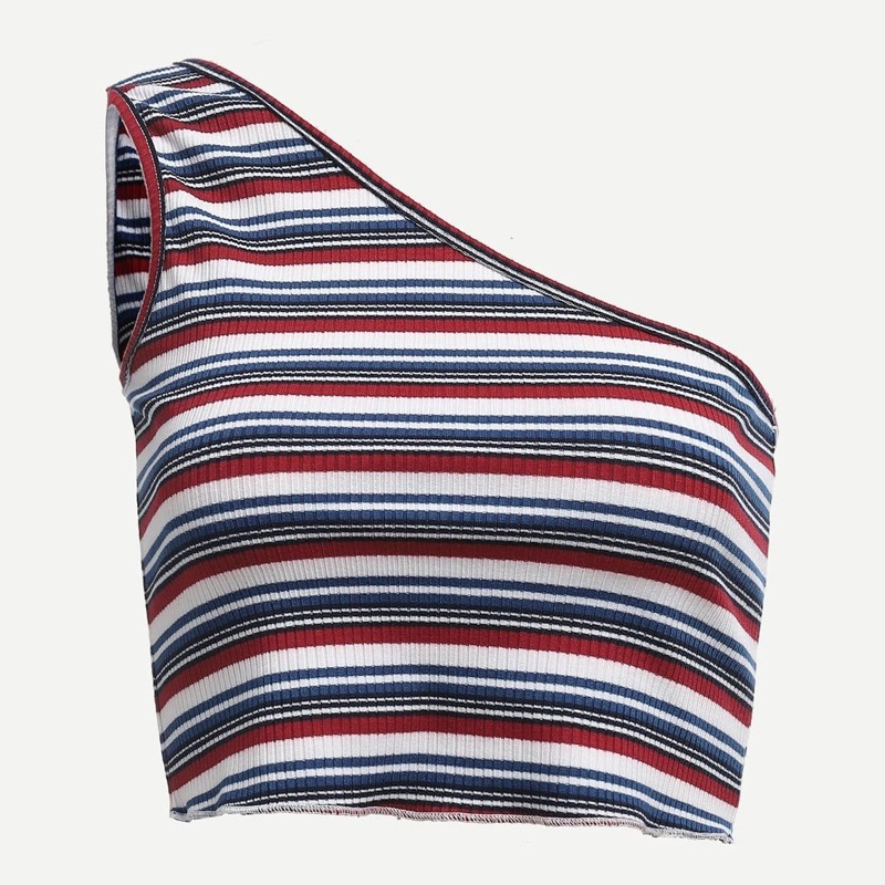 

One Shoulder Striped Top, Multicolor
