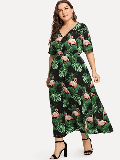 flamingo print dress plus size