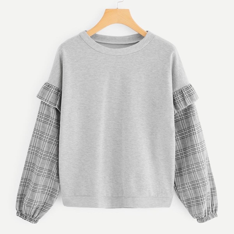 

Plaid Contrast Sweatshirt, Grey