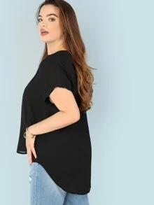 EMERY ROSE Blusa de manga corta y cuello de pico - Negro - Ver 2
