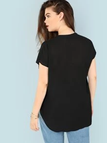 EMERY ROSE Blusa de manga corta y cuello de pico - Negro - Ver 3