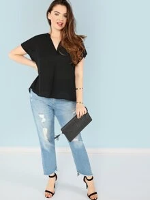 EMERY ROSE Blusa de manga corta y cuello de pico - Negro - Ver 5
