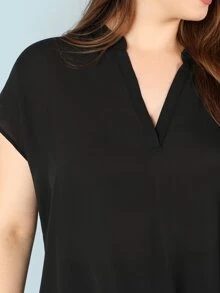 EMERY ROSE Blusa de manga corta y cuello de pico - Negro - Ver 4