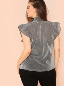 SHEIN Privé Plus Pussy Bow Ruffle Top - Silver - View 2