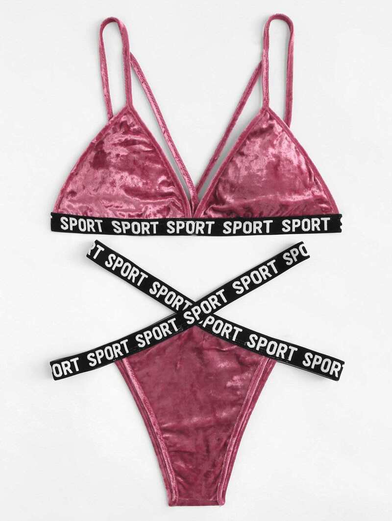 

Letter Print Lingerie Set, Pink