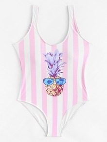 Pineapple Print Striped Swimsuit