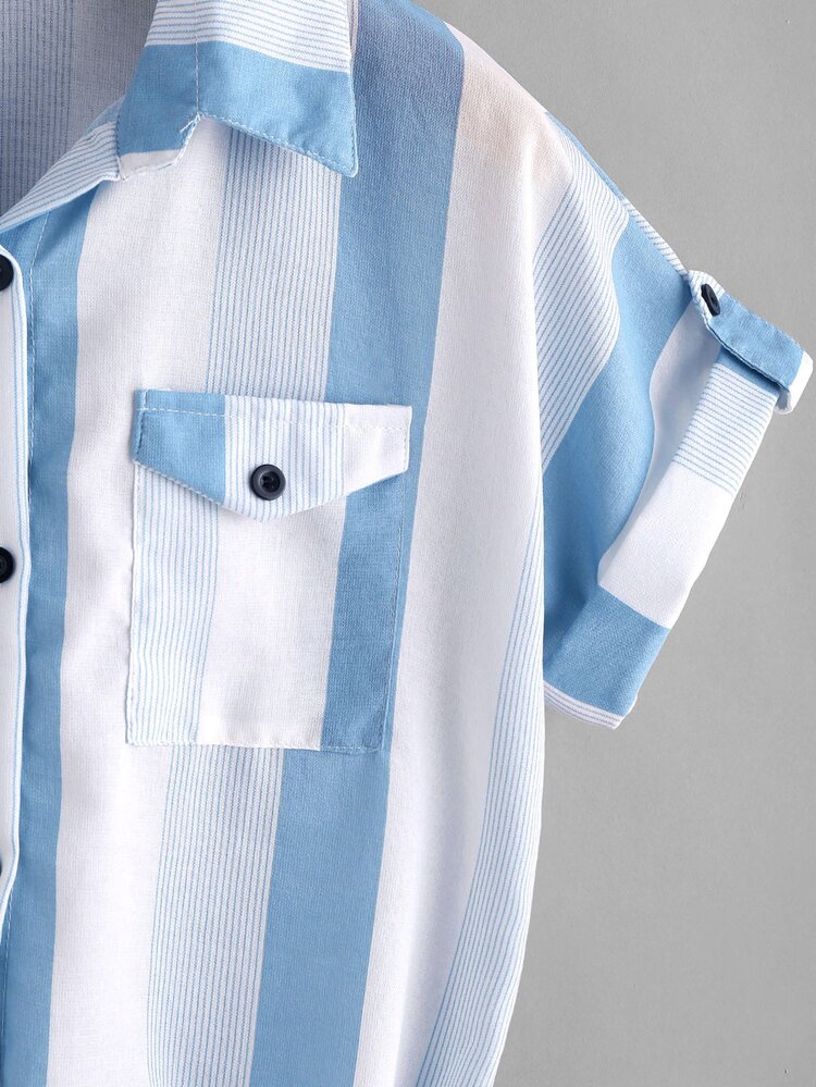 Pocket Patch Knot Front Striped Shirt - Multicolor - View 3