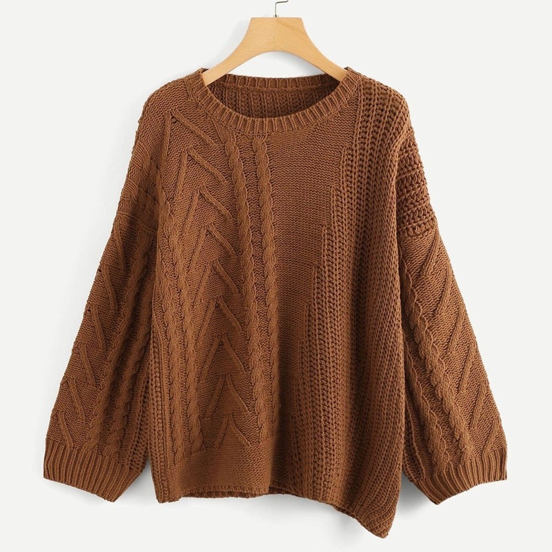 

Mixed Knit Sweater, Brown