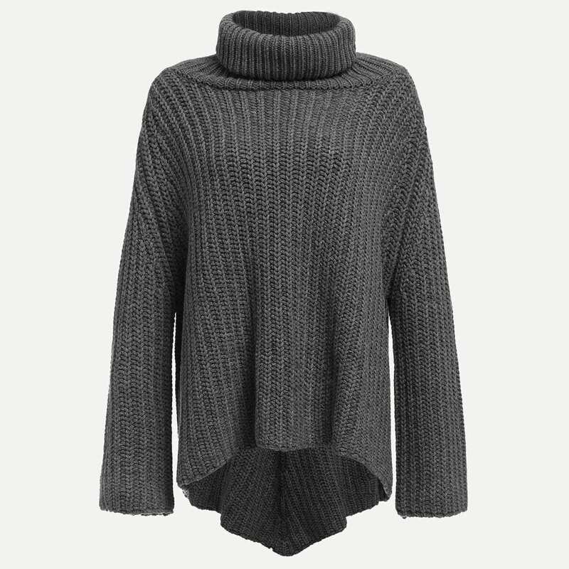 

Turtle Neck Asymmetric Sweater, Grey