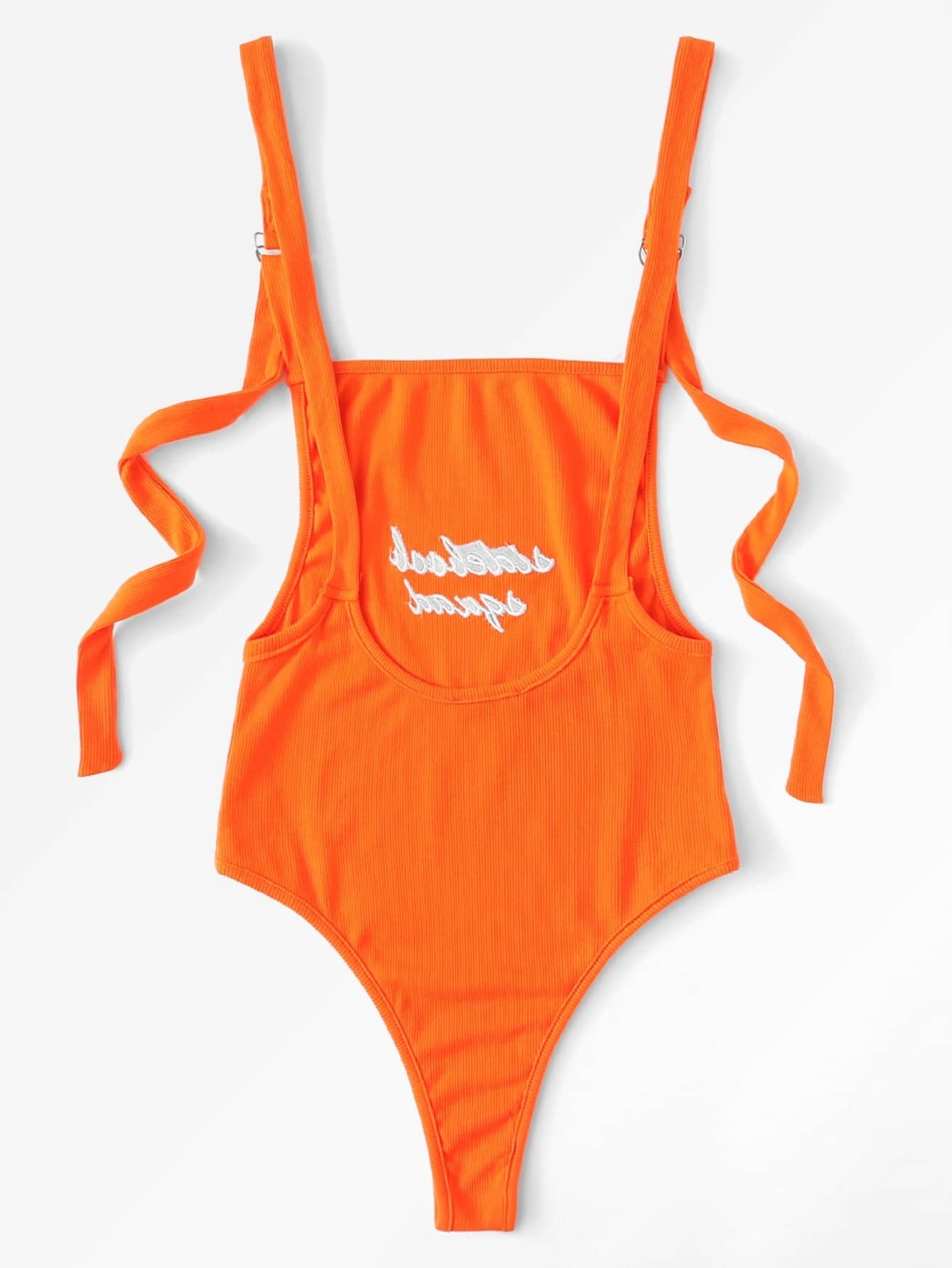 letter embroidered rib knit bodysuit with adjustable strap
