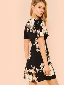 SHEIN Slit Flutter Sleeve Surplice Wrap Floral Dress