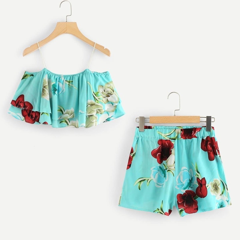 

Floral Cami Top With Shorts, Green
