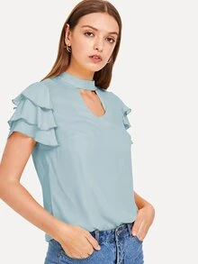SHEIN Blusa de manga corta con volantes - Azul - Ver 3