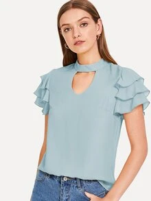 SHEIN Blusa de manga corta con volantes - Azul - Ver 1