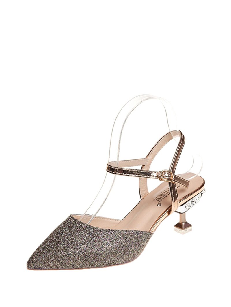 

Ankle Strap Glitter Heels, Gold
