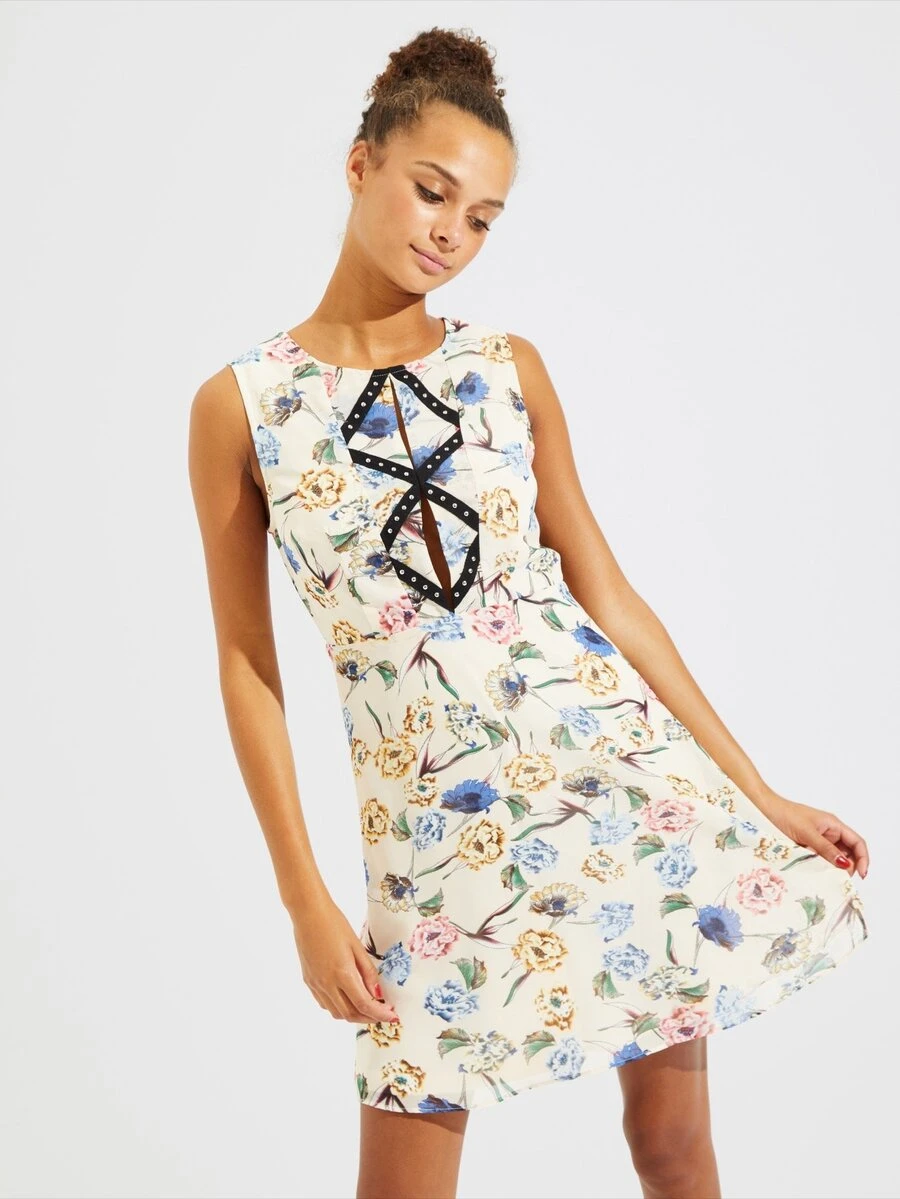 Studded Floral Western Dress - Multicolor - View 1