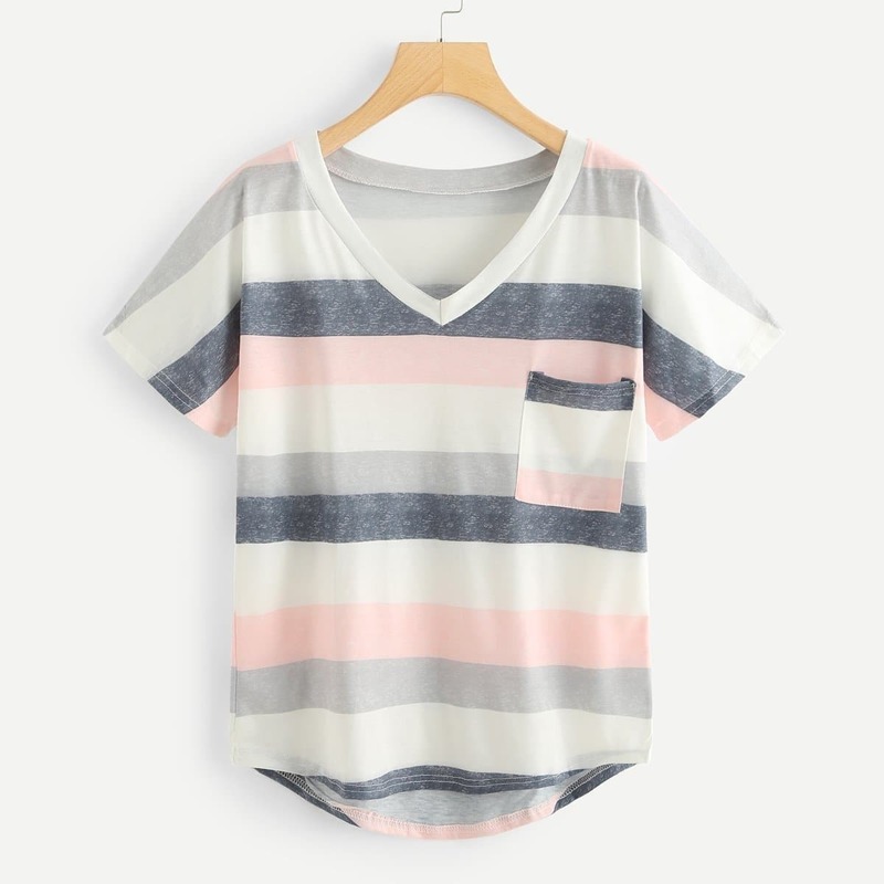 

Plus Striped Pocket Asymmetrical Tee, Multicolor
