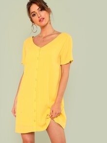 Double V Neckline Shirt Dress