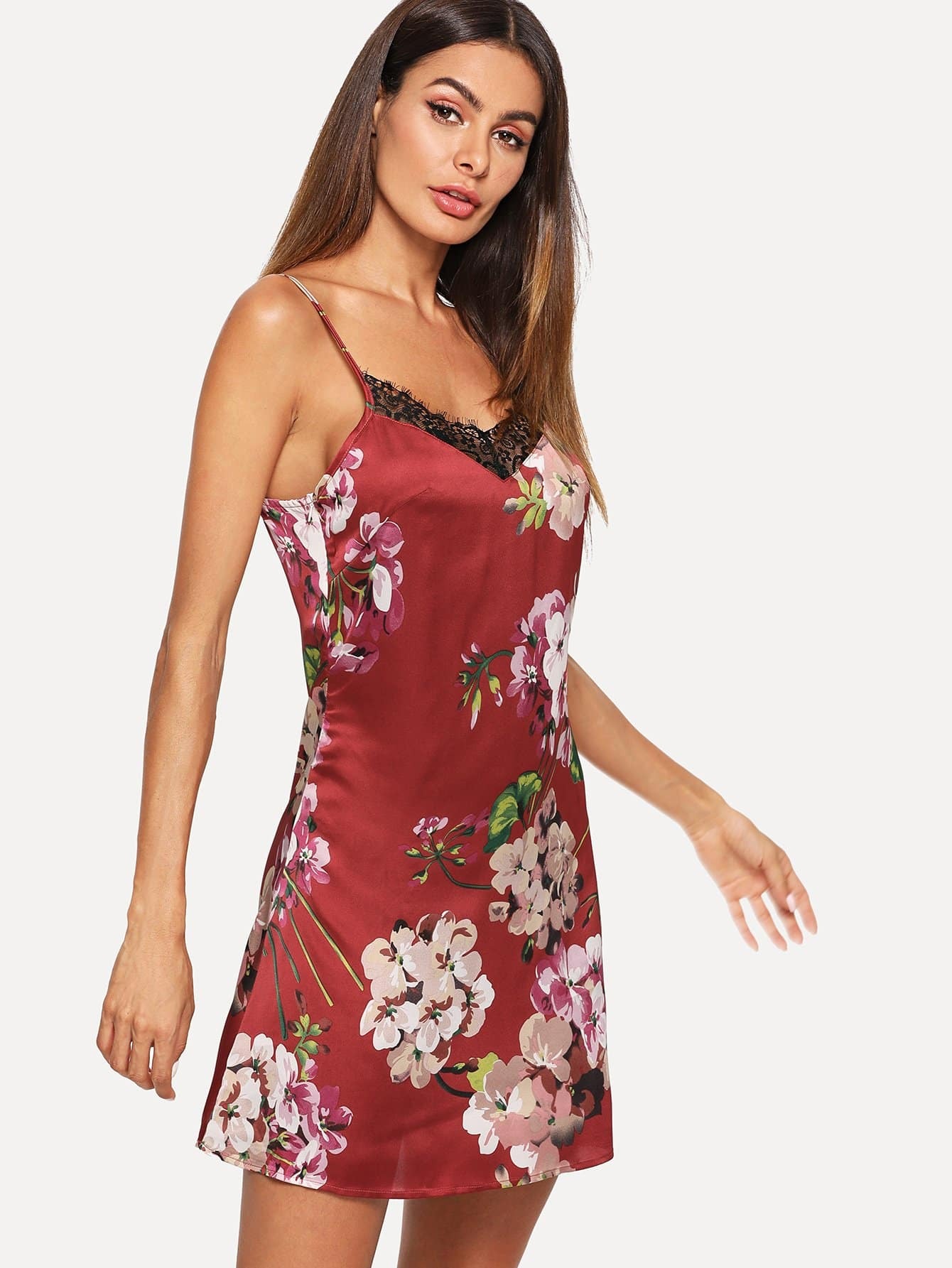 lace neck floral nightdress