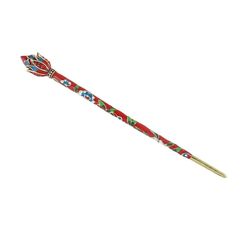 

Red Colorful Enamel Flower Wood Hair Sticks Hairpiece