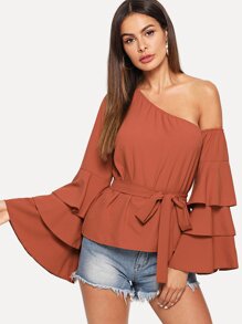 Asymmetric Shoulder Layered Sleeve Top