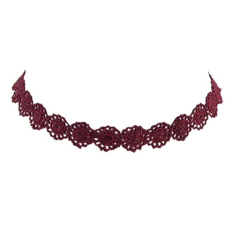 

Lace Flower Choker Necklaces, Burgundy