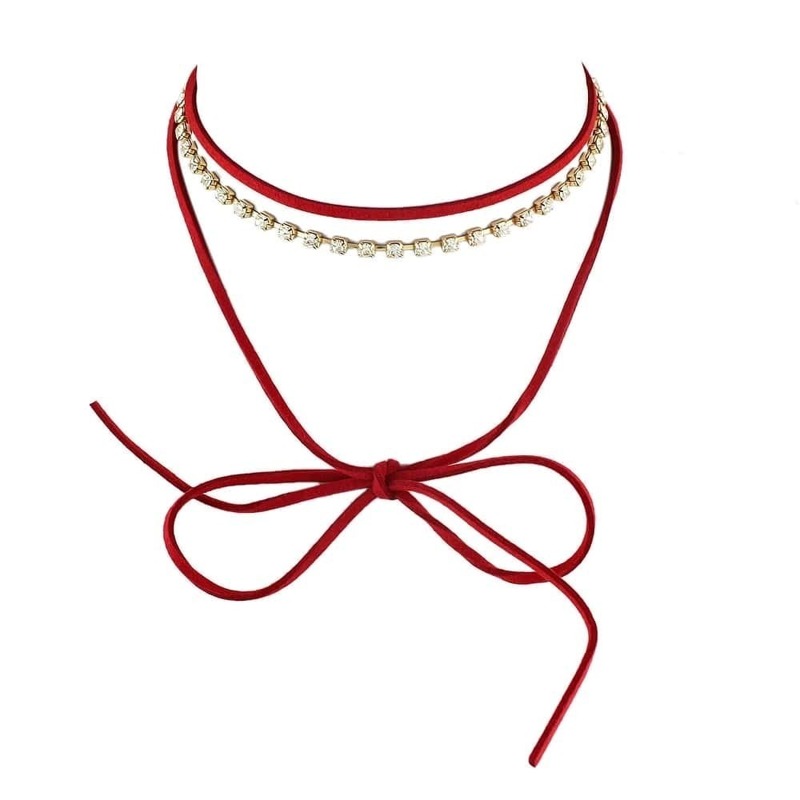 

Red Rhinestone Suede Long Chain Necklaces