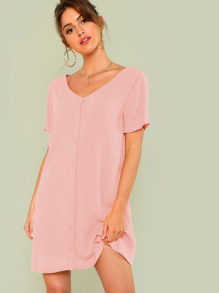 Double V-Neckline Shirt Dress