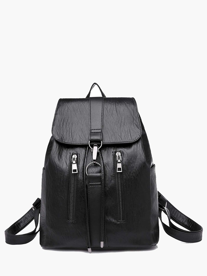

Front Zipper Drawstring Backpack, Black