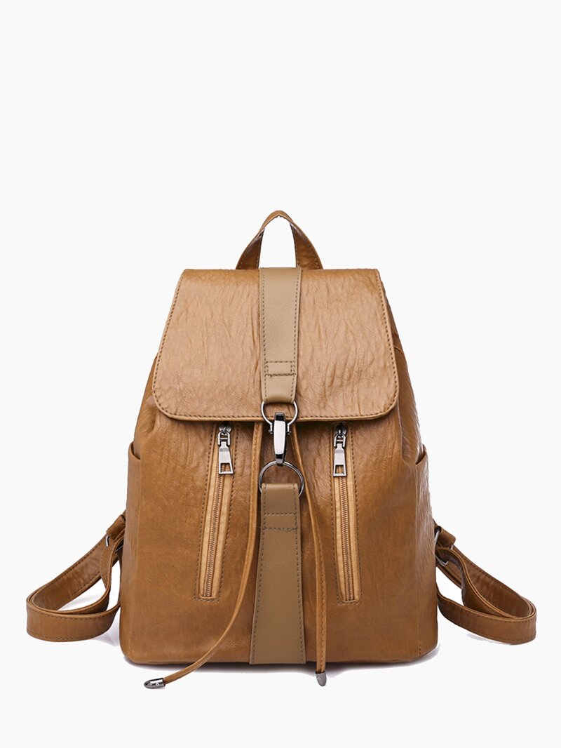 

Front Zipper Drawstring Backpack, Brown