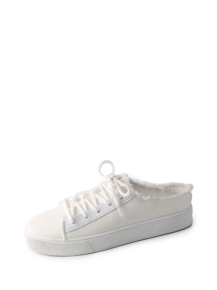 

Raw Trim Canvas Sneaker Mules, White