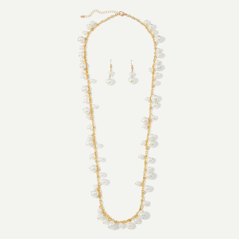 

New Year Faux Pearl Chain Necklace & Earrings Set