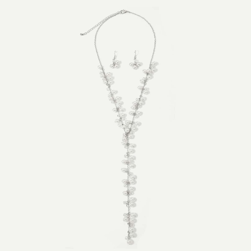 

Faux Pearl Detail Lariats Necklace & Earrings Set