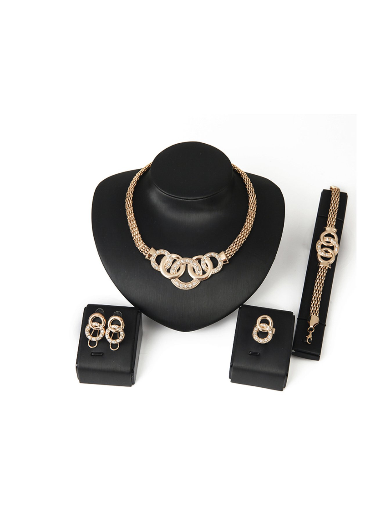 Statement Necklace & Bracelet & Hoop Earrings & Ring