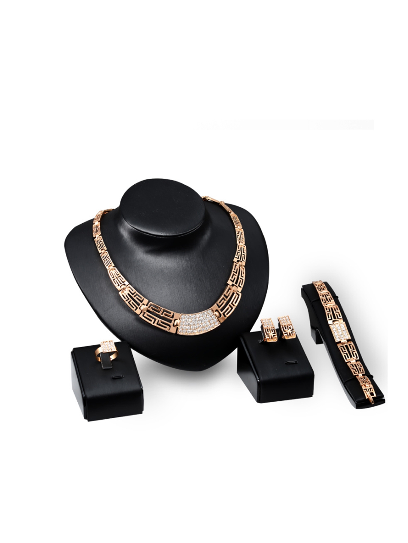 Wide Necklace & Bracelet & Stud Earrings & Ring