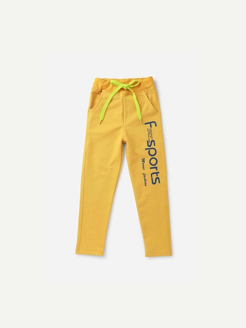

Boys Letter Print Solid Pants, Yellow
