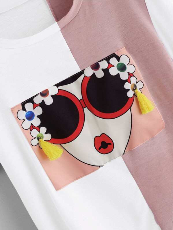 Camiseta bajo asimétrico con diseño de fleco | Mode de Mujer Camiseta bajo asimétrico con diseño de fleco | Camisetas