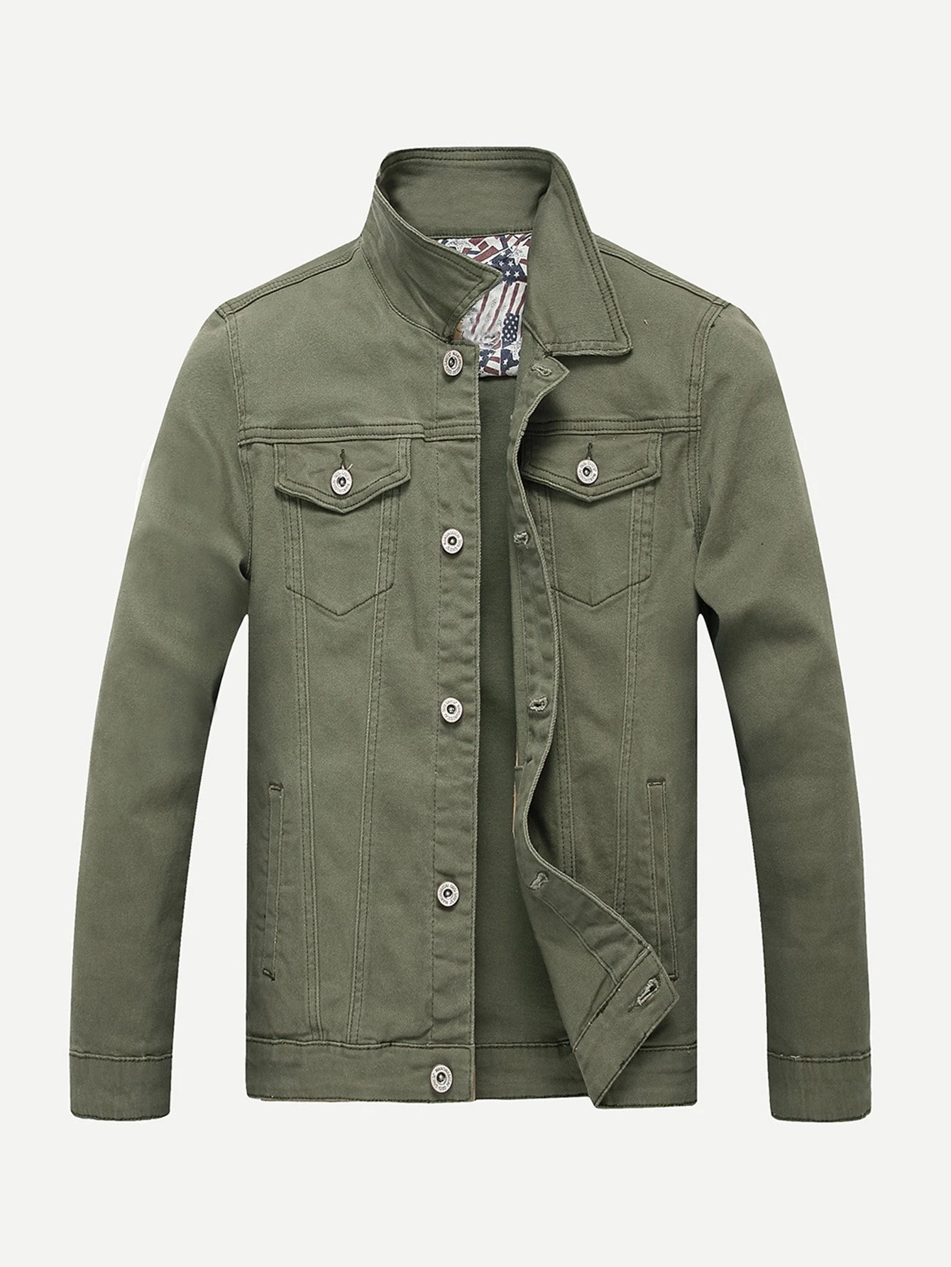 green contrast stitch denim jacket