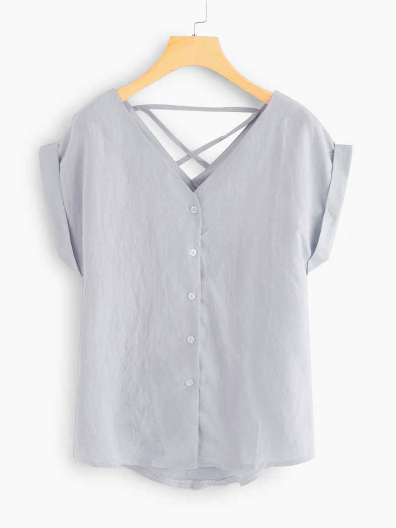 

Cross Back Rolled Sleeve Shirt, Blue