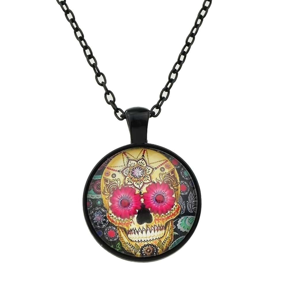 

Black Vintage Colorful Skull Long Pendant Necklace For Women