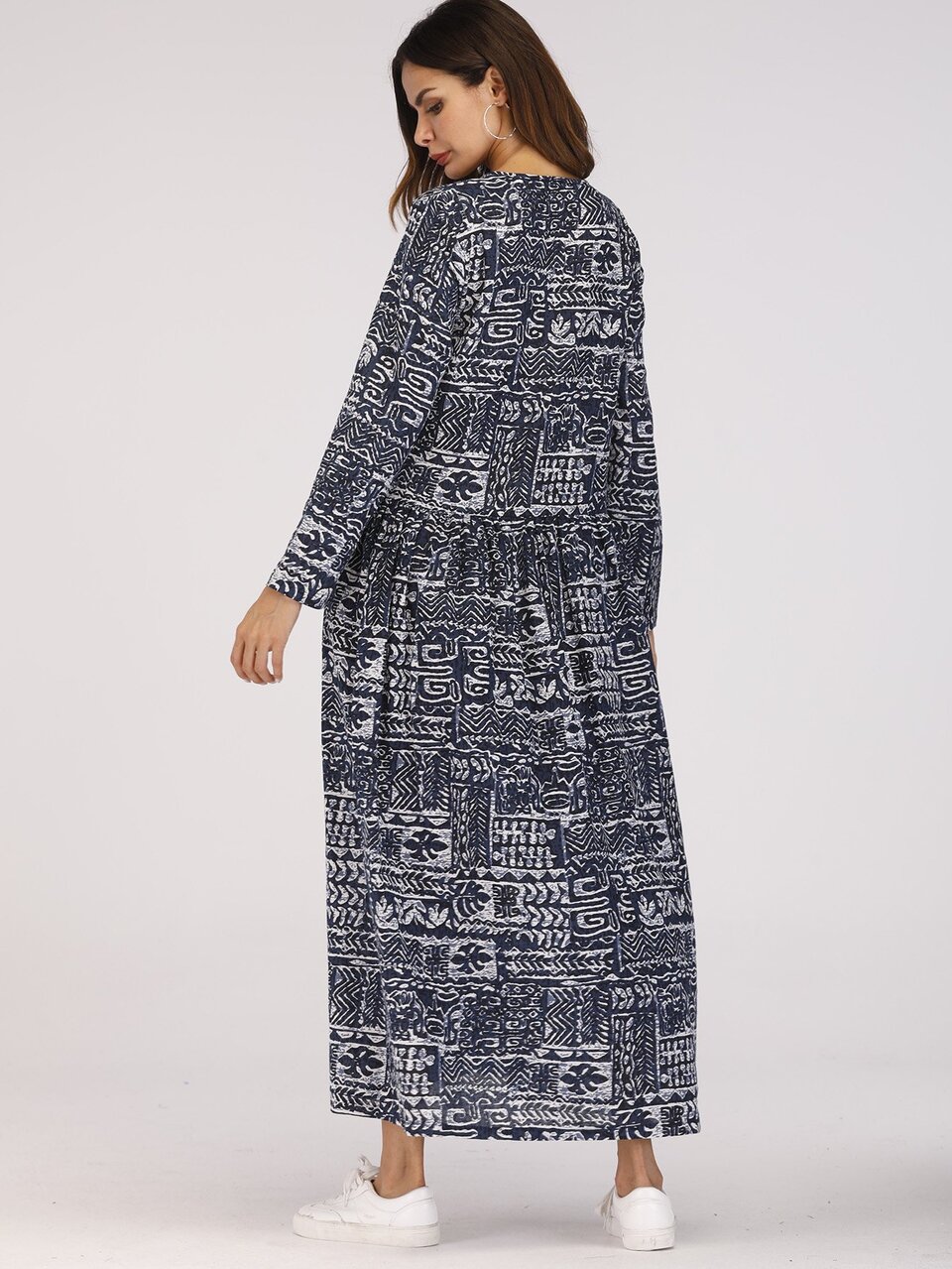 Mixed Print Keyhole Front Smock Dress Fall Cloth For Women