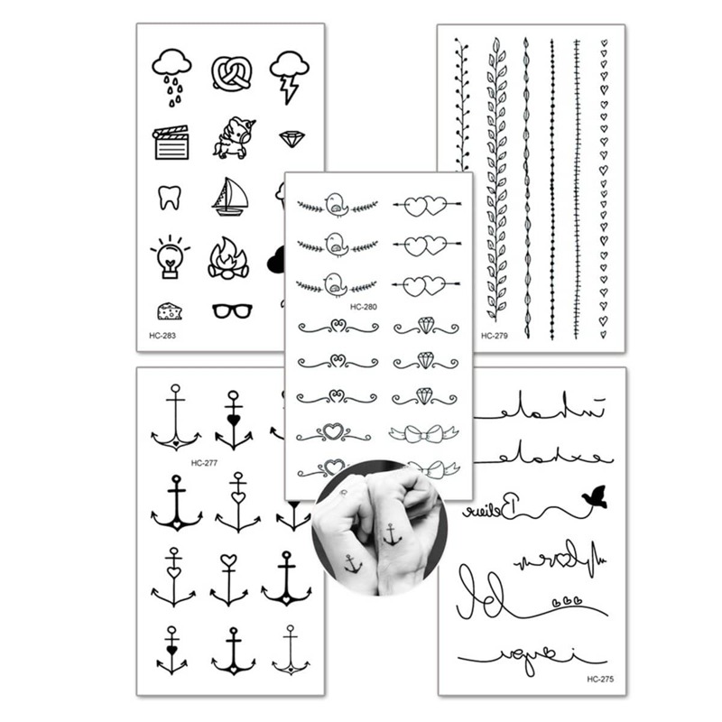 

Anchor & Heart Detail Tattoo Sticker Set 5pcs, Black