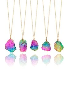 Stone Pendant Necklace Random Size & Color - Multicolor - View 2