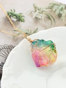 Stone Pendant Necklace Random Size & Color - Multicolor - View 3