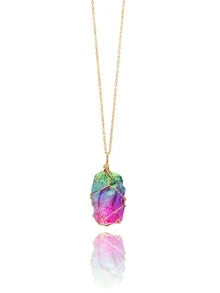 Stone Pendant Necklace Random Size & Color - Multicolor - View 1