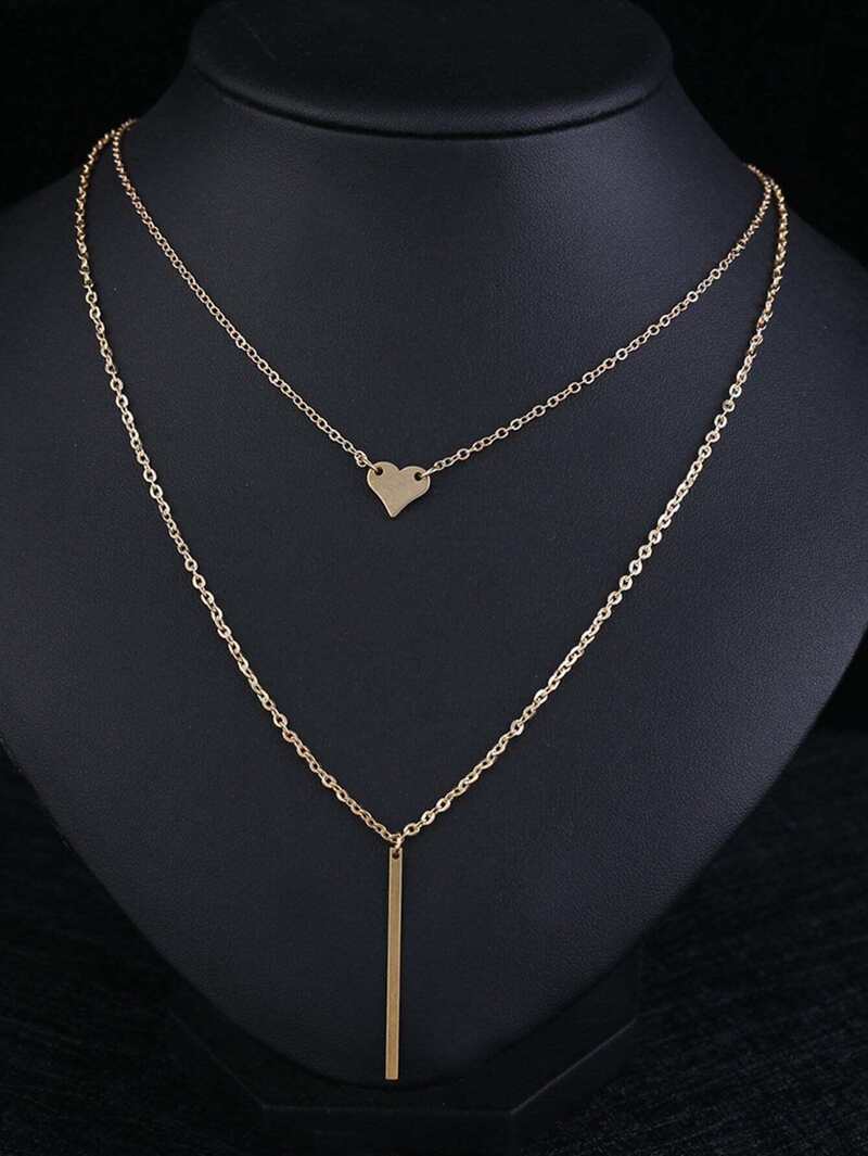 

Heart & Bar Layered Chain Necklace, Gold