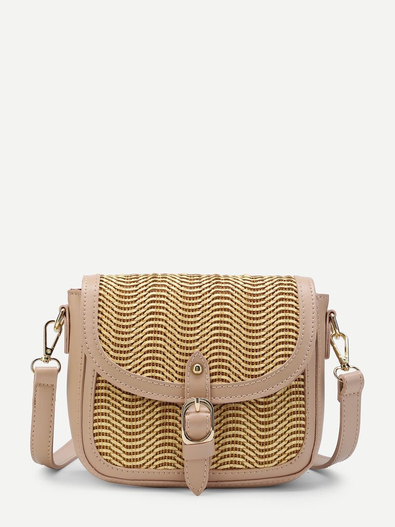 

Buckle Front Flap Crossbody Bag, Beige