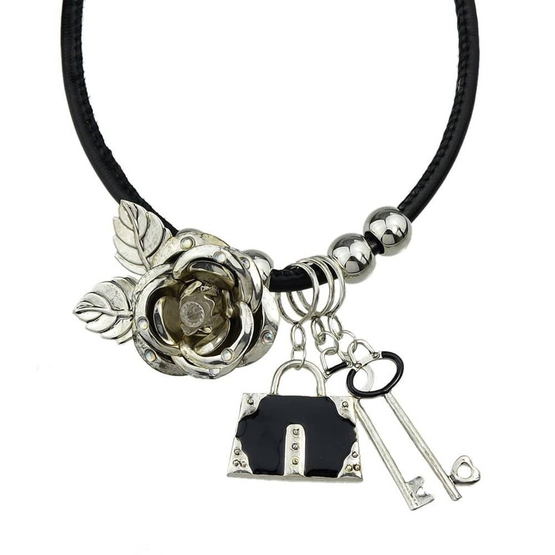 

At-Silver Lock Key Charms Statement Necklaces